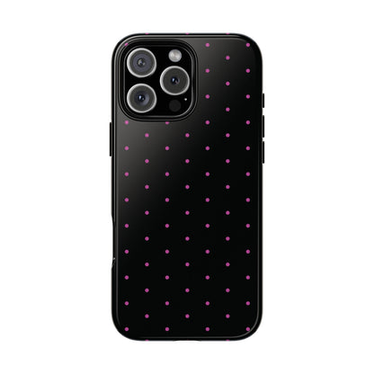 Phone Case, Elegant Pink Dot Black Tough Case for iPhone Samsung Google Pixel Phones, Protective Cover, Hard Shell, Stylish Accessories,