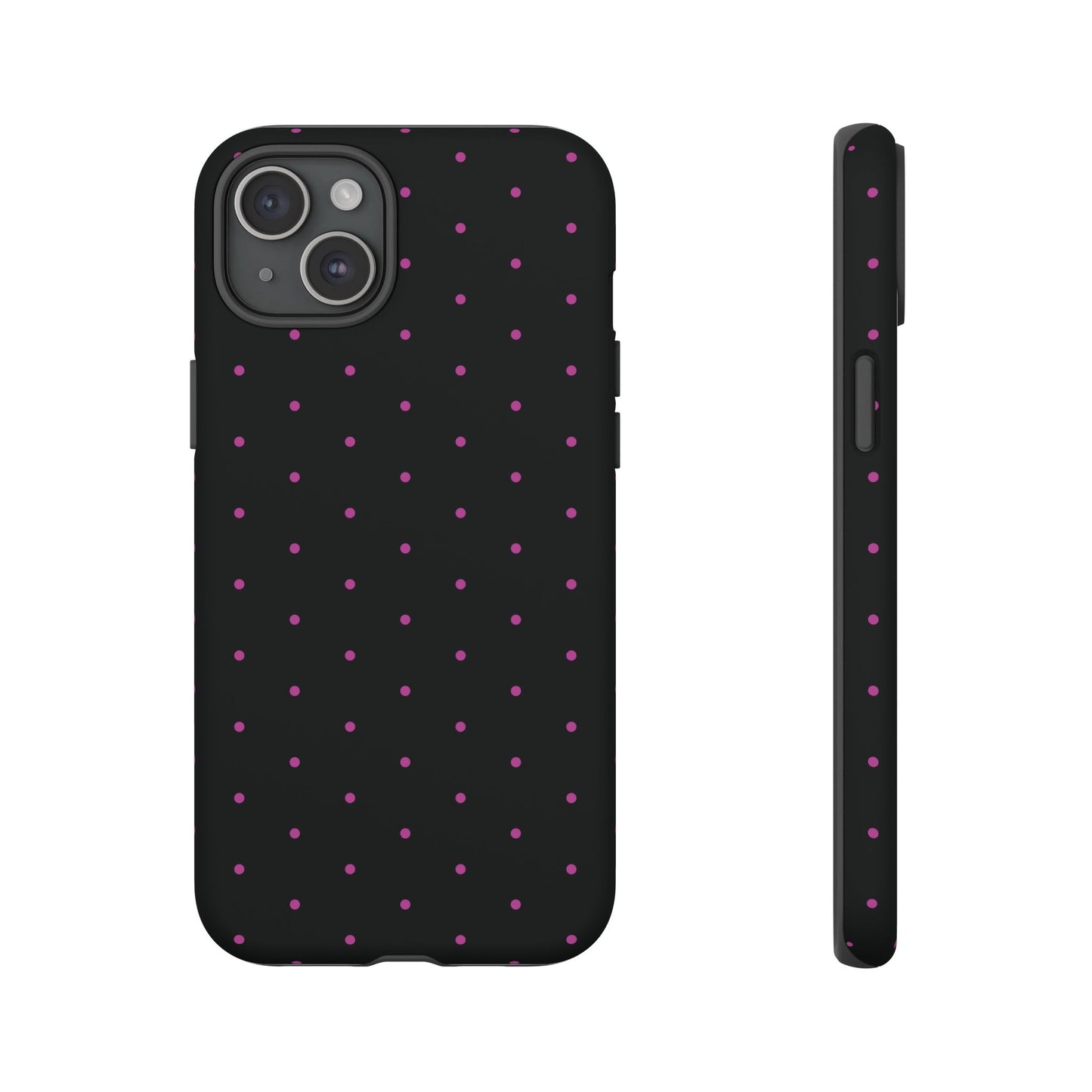 Phone Case, Elegant Pink Dot Black Tough Case for iPhone Samsung Google Pixel Phones, Protective Cover, Hard Shell, Stylish Accessories,