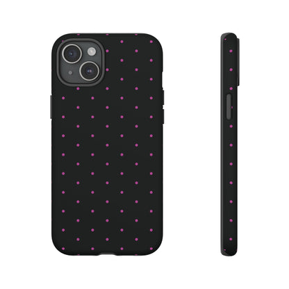 Phone Case, Elegant Pink Dot Black Tough Case for iPhone Samsung Google Pixel Phones, Protective Cover, Hard Shell, Stylish Accessories,