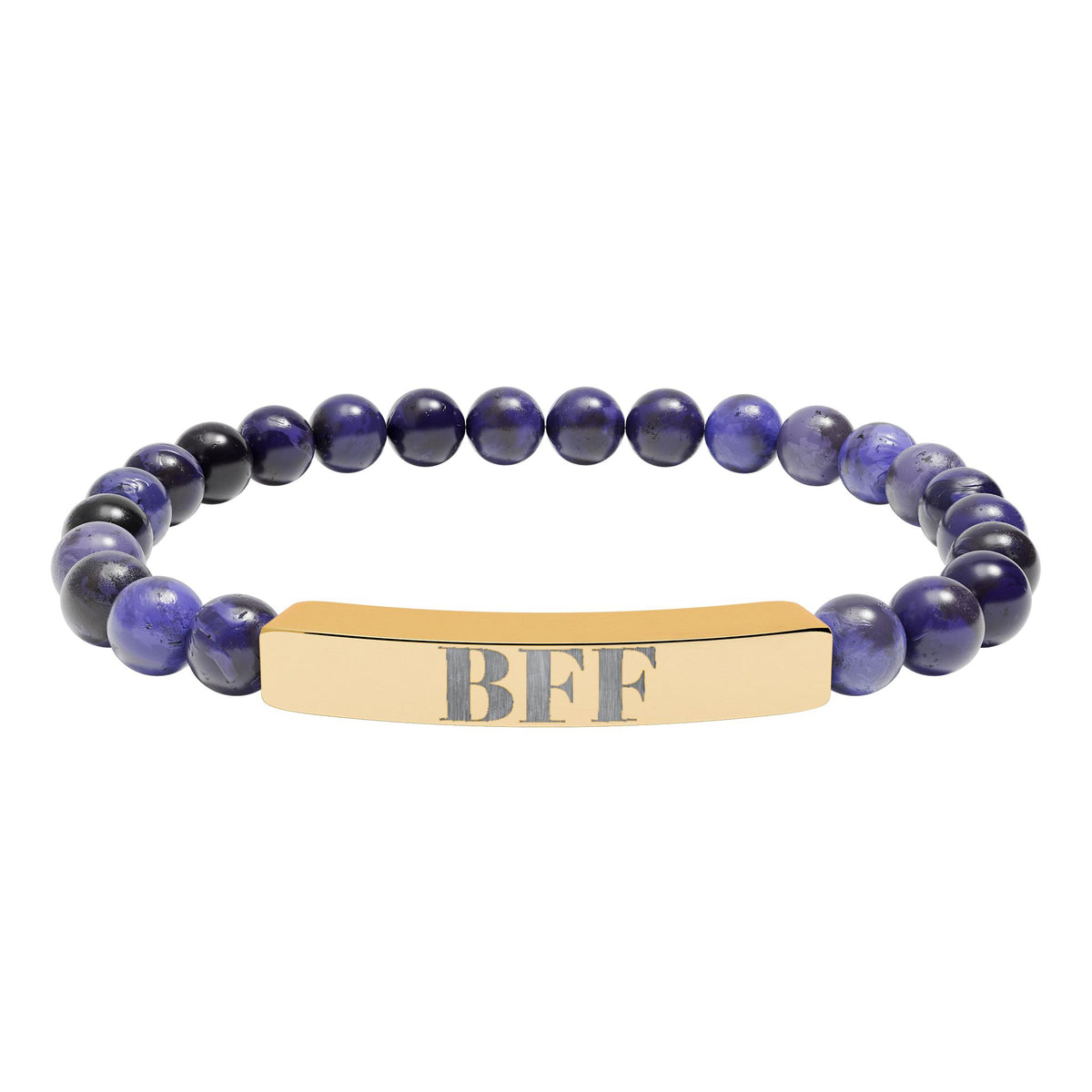 Best Friends Forever| BFF | Engraved Bar Natural Stone Bracelet | Stretch Beaded Bracelet