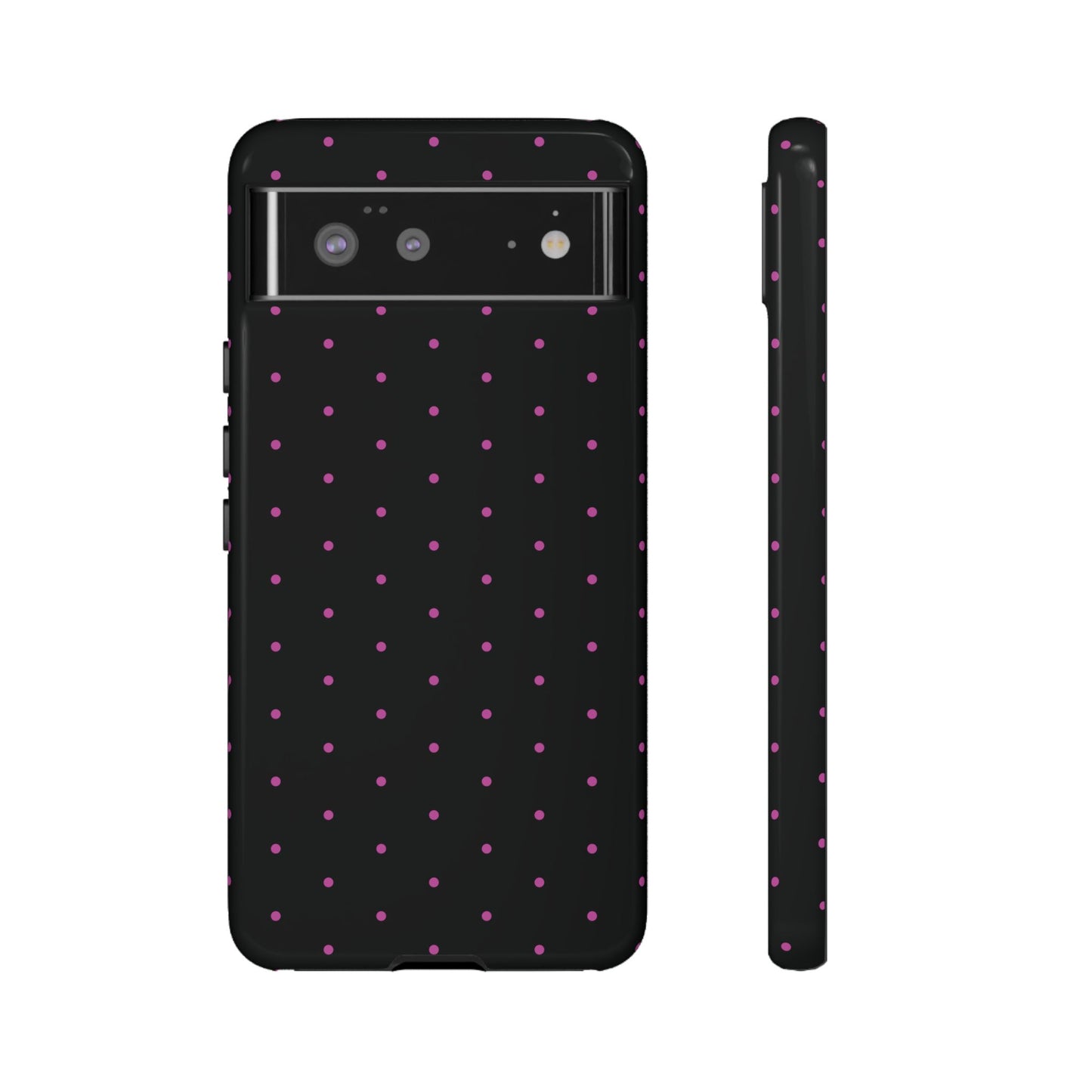 Phone Case, Elegant Pink Dot Black Tough Case for iPhone Samsung Google Pixel Phones, Protective Cover, Hard Shell, Stylish Accessories,