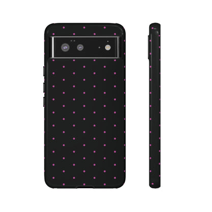 Phone Case, Elegant Pink Dot Black Tough Case for iPhone Samsung Google Pixel Phones, Protective Cover, Hard Shell, Stylish Accessories,