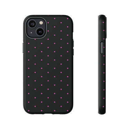 Phone Case, Elegant Pink Dot Black Tough Case for iPhone Samsung Google Pixel Phones, Protective Cover, Hard Shell, Stylish Accessories,