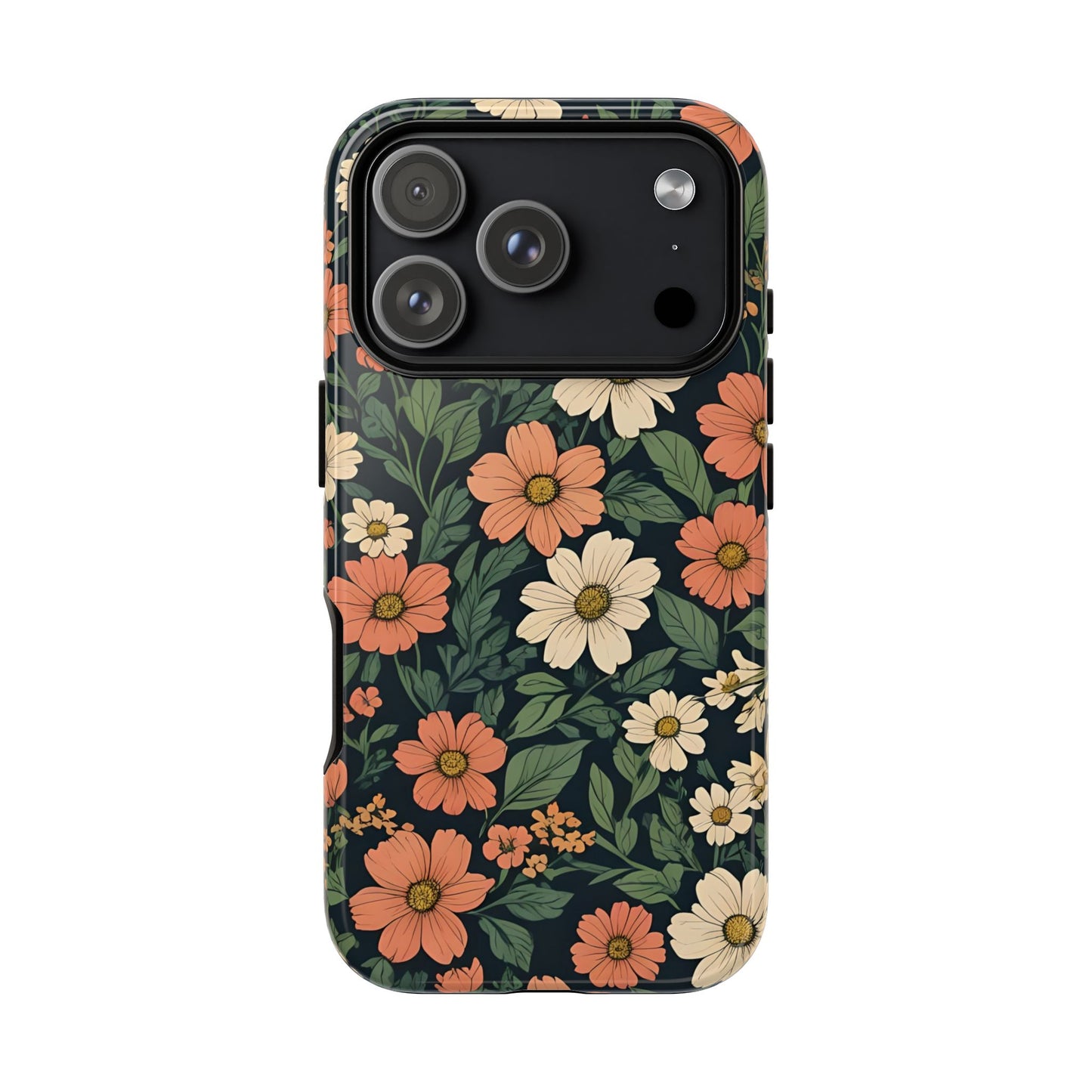 Orange & White Floral Phone Case Elegant Protection for iPhone, Samsung S and Google Pixel Phones