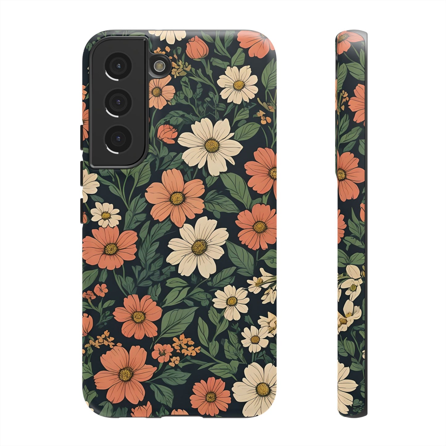 Orange & White Floral Phone Case Elegant Protection for iPhone, Samsung S and Google Pixel Phones