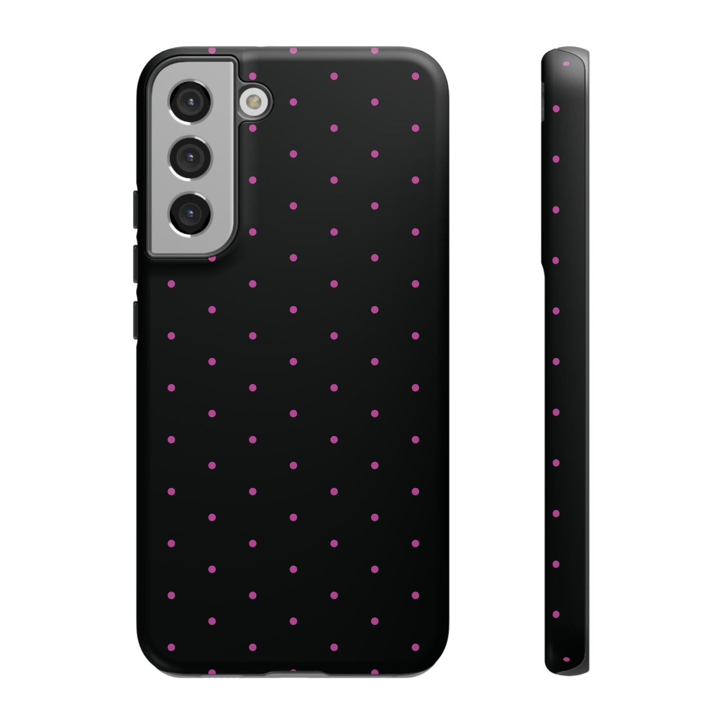 Phone Case, Elegant Pink Dot Black Tough Case for iPhone Samsung Google Pixel Phones, Protective Cover, Hard Shell, Stylish Accessories,