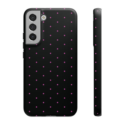 Phone Case, Elegant Pink Dot Black Tough Case for iPhone Samsung Google Pixel Phones, Protective Cover, Hard Shell, Stylish Accessories,