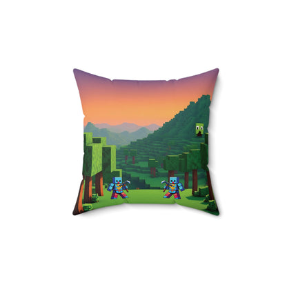 Blocks Adventure Square Pillow, Gamer Decor, Cozy Home Accent, Kids Room Accessory, Video Game Gift
