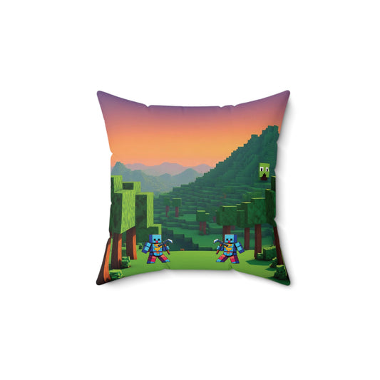 Blocks Adventure Square Pillow, Gamer Decor, Cozy Home Accent, Kids Room Accessory, Video Game Gift