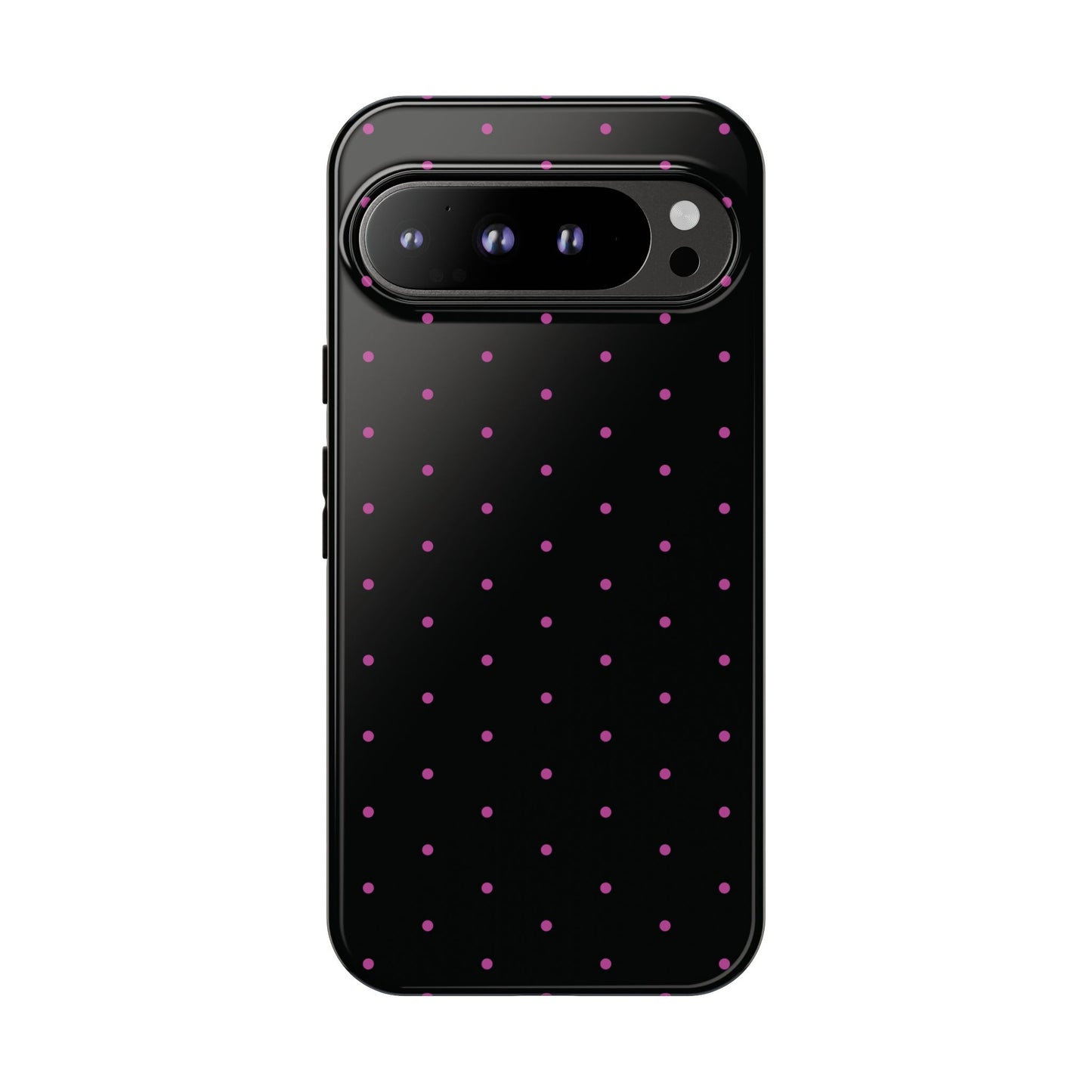 Phone Case, Elegant Pink Dot Black Tough Case for iPhone Samsung Google Pixel Phones, Protective Cover, Hard Shell, Stylish Accessories,
