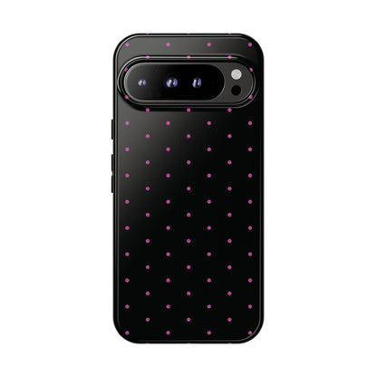 Phone Case, Elegant Pink Dot Black Tough Case for iPhone Samsung Google Pixel Phones, Protective Cover, Hard Shell, Stylish Accessories,