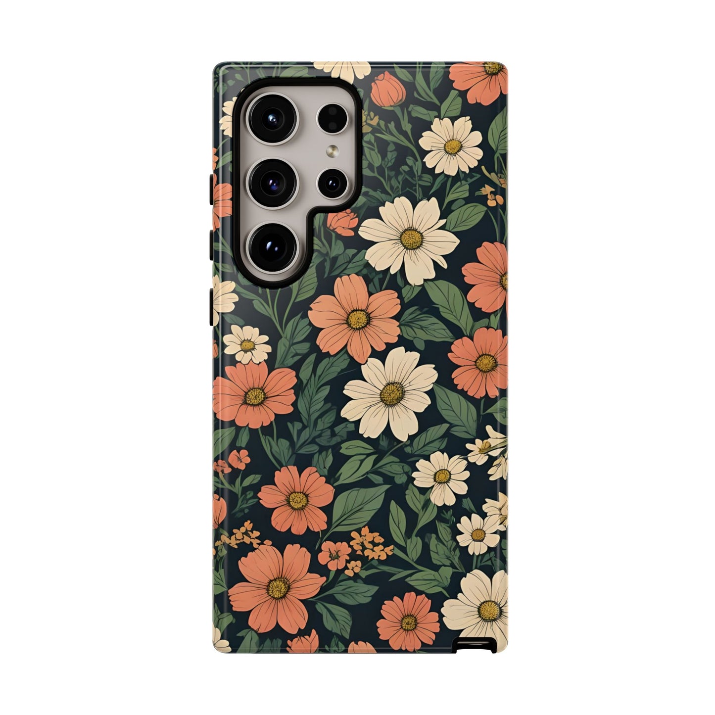 Orange & White Floral Phone Case Elegant Protection for iPhone, Samsung S and Google Pixel Phones
