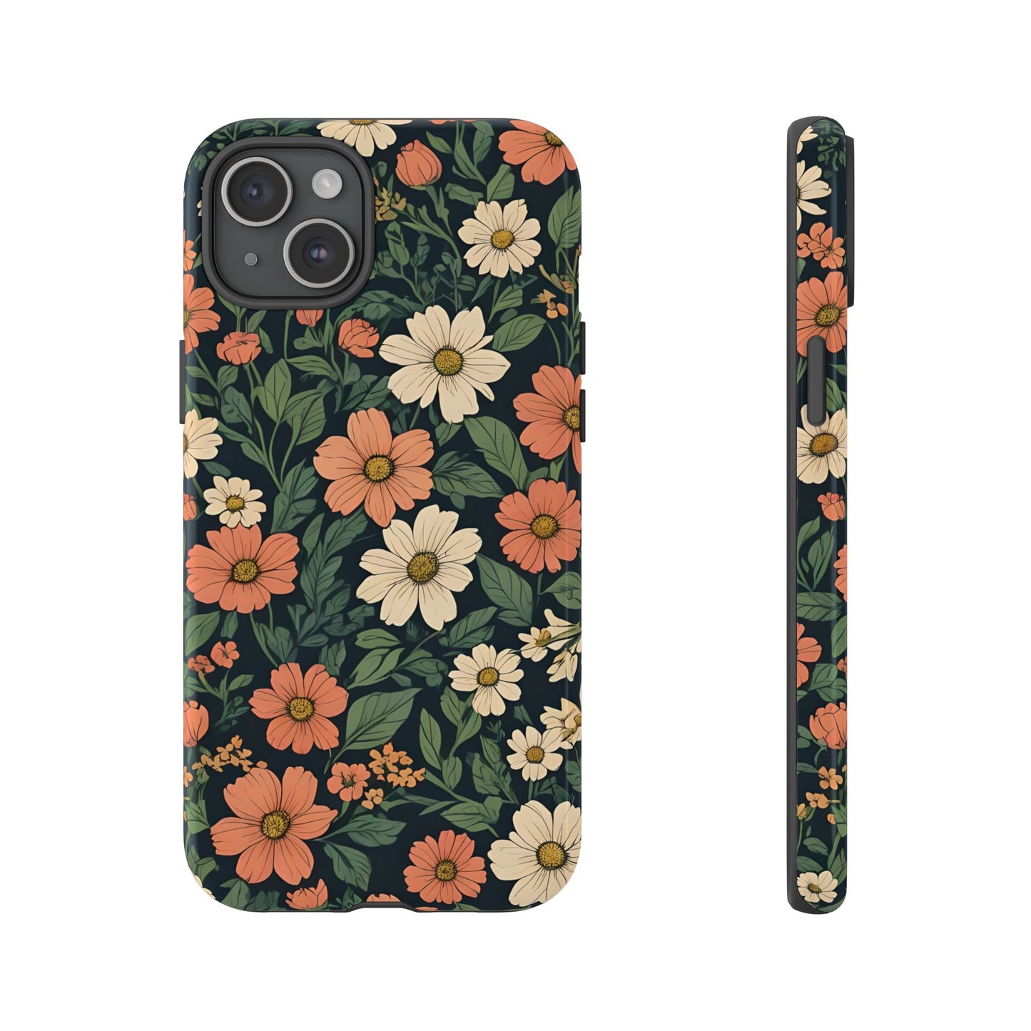 Orange & White Floral Phone Case Elegant Protection for iPhone, Samsung S and Google Pixel Phones