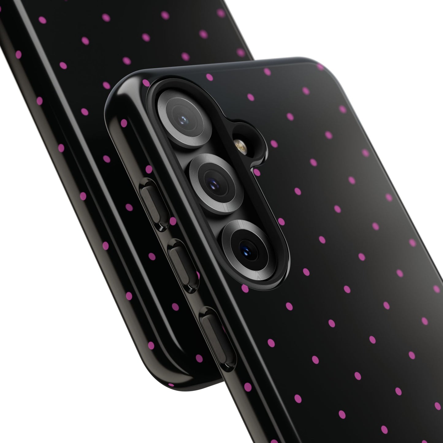 Phone Case, Elegant Pink Dot Black Tough Case for iPhone Samsung Google Pixel Phones, Protective Cover, Hard Shell, Stylish Accessories,