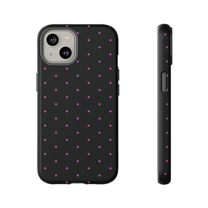 Phone Case, Elegant Pink Dot Black Tough Case for iPhone Samsung Google Pixel Phones, Protective Cover, Hard Shell, Stylish Accessories,