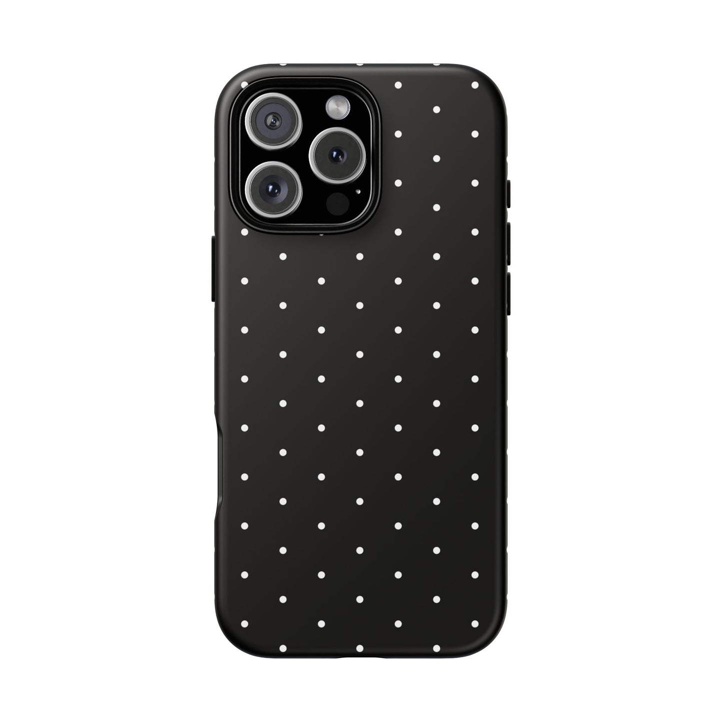 Phone Case, Elegant Black Tough Case with White Dots, Stylish Protective Cover, Minimalist Design, Gift for Her, Birthday Present, Christmas