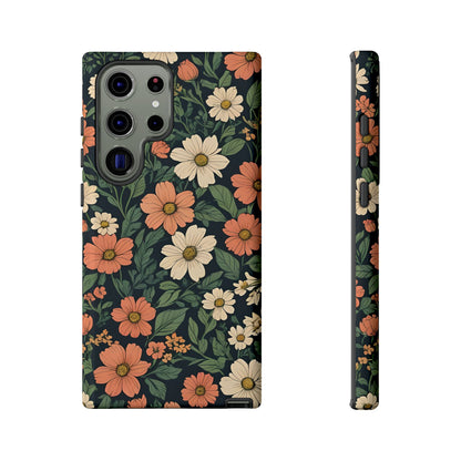 Orange & White Floral Phone Case Elegant Protection for iPhone, Samsung S and Google Pixel Phones