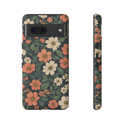 Orange & White Floral Phone Case Elegant Protection for iPhone, Samsung S and Google Pixel Phones