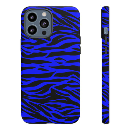 Blue Wild Tiger Print Pattern Phone Case Cover for iPhone, Galaxy S and Pixel Phones