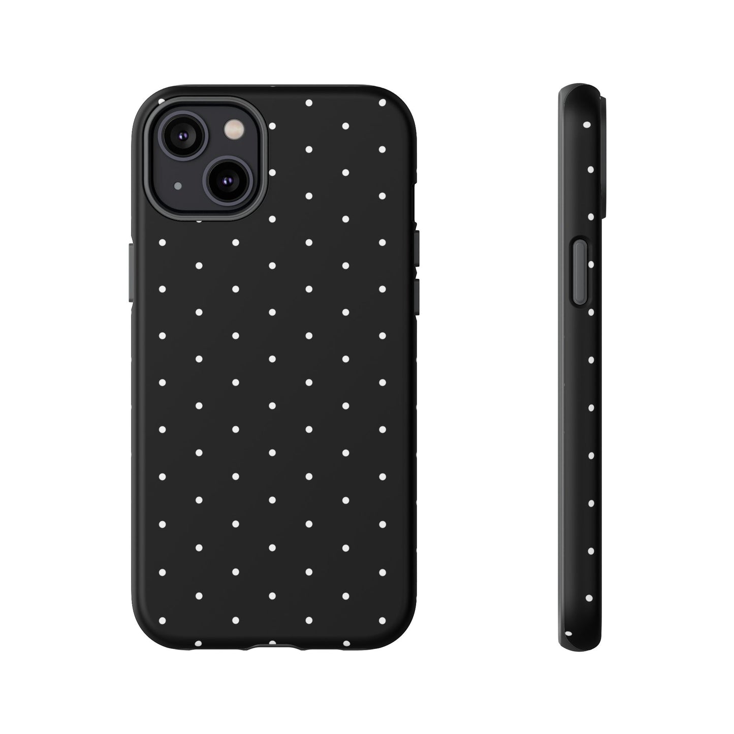 Phone Case, Elegant Black Tough Case with White Dots, Stylish Protective Cover, Minimalist Design, Gift for Her, Birthday Present, Christmas