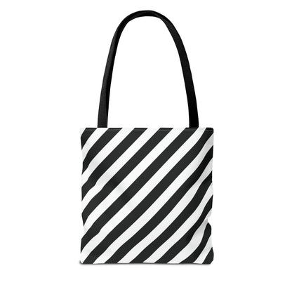Black and White Diagonal Striped Tote Bag