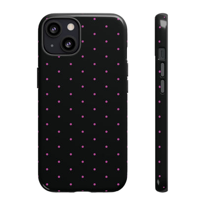 Phone Case, Elegant Pink Dot Black Tough Case for iPhone Samsung Google Pixel Phones, Protective Cover, Hard Shell, Stylish Accessories,