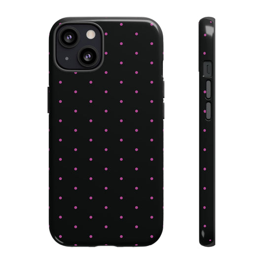 Phone Case, Elegant Pink Dot Black Tough Case for iPhone Samsung Google Pixel Phones, Protective Cover, Hard Shell, Stylish Accessories,