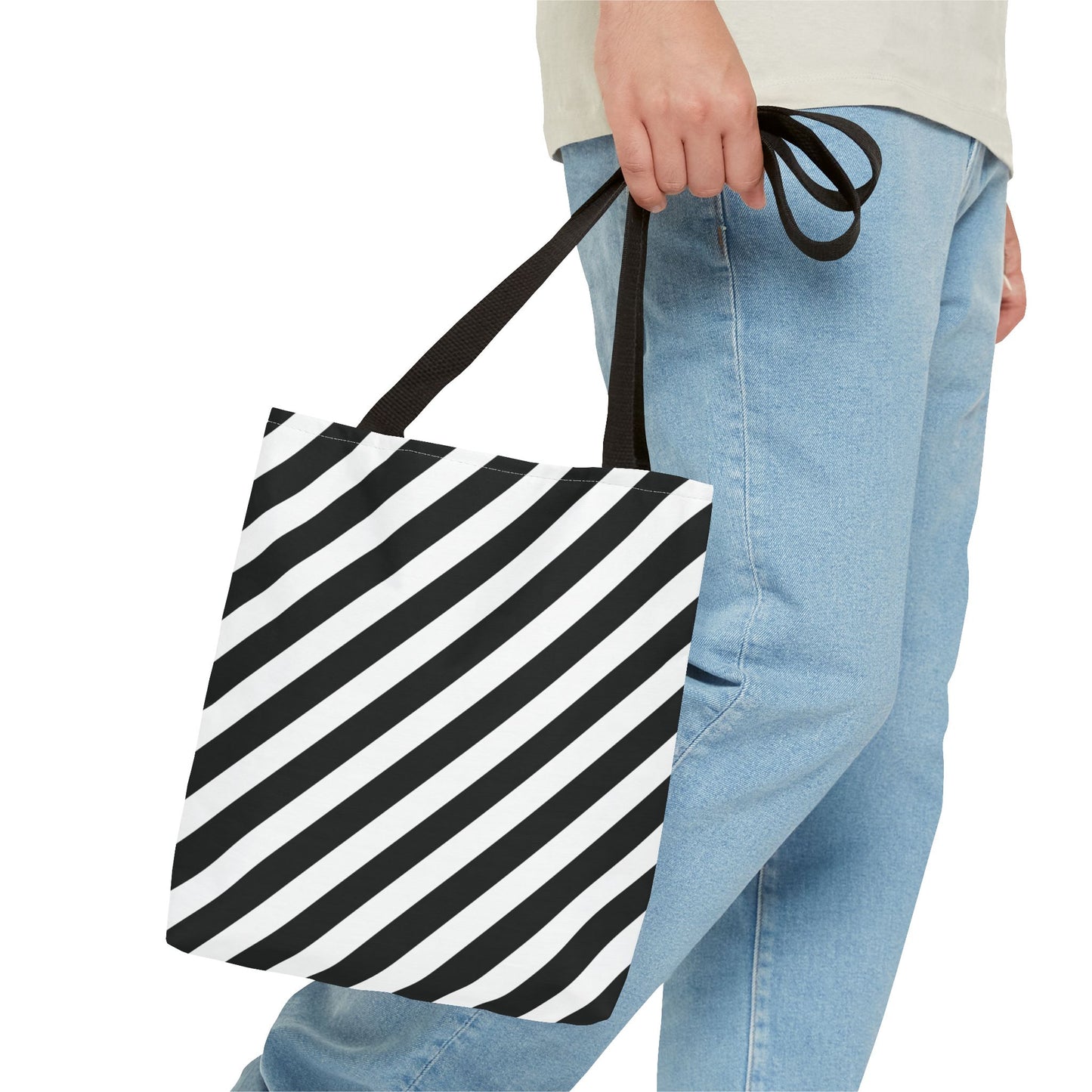 Black and White Diagonal Striped Tote Bag