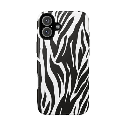 Black White Tiger Print Tough Case Cover for iPhone Samsung and Google phones.