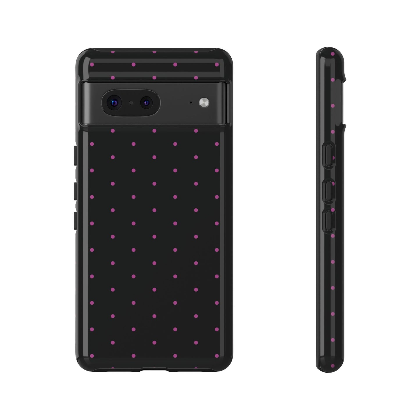Phone Case, Elegant Pink Dot Black Tough Case for iPhone Samsung Google Pixel Phones, Protective Cover, Hard Shell, Stylish Accessories,