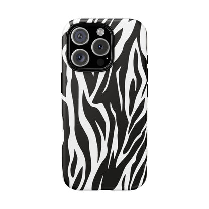 Black White Tiger Print Tough Case Cover for iPhone Samsung and Google phones.