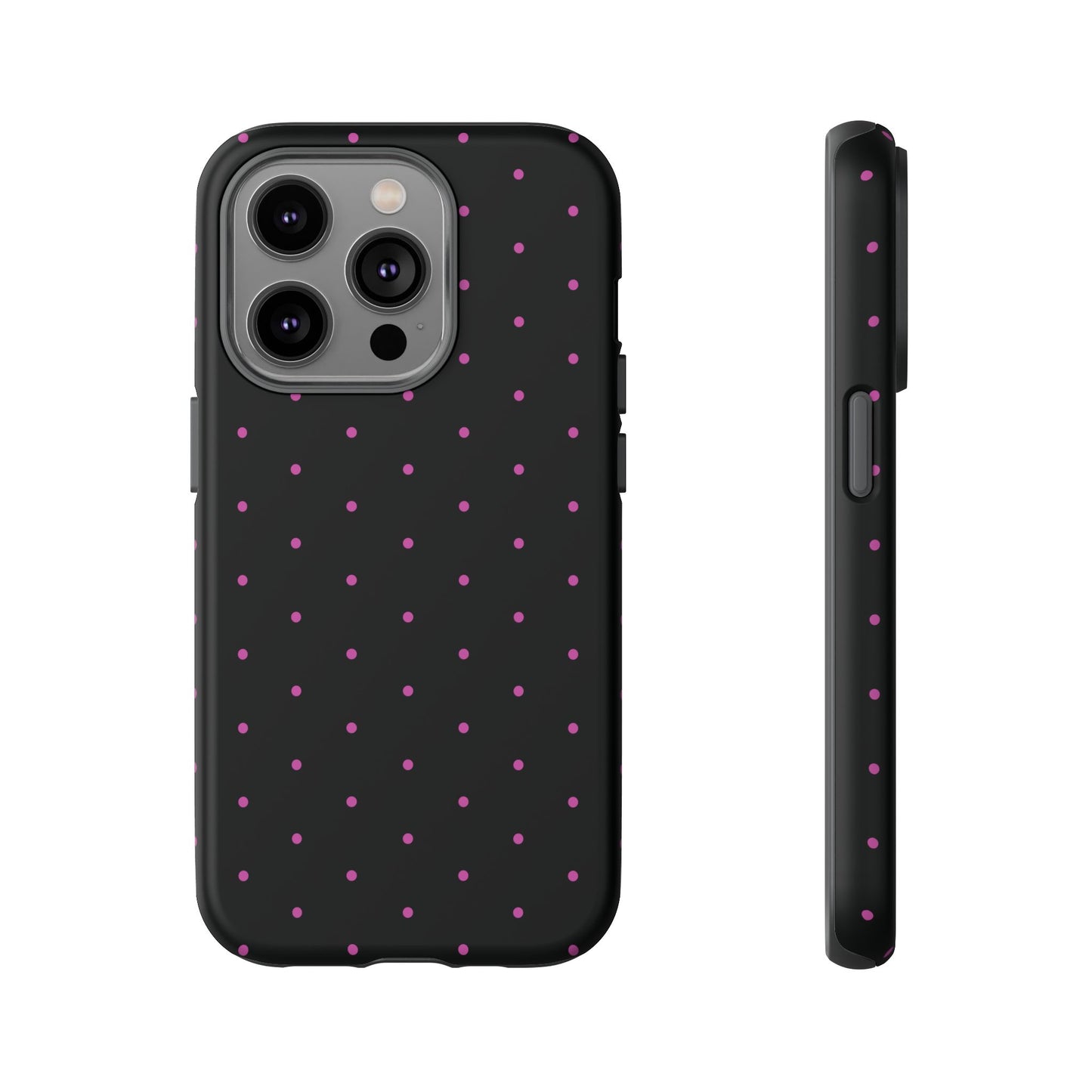 Phone Case, Elegant Pink Dot Black Tough Case for iPhone Samsung Google Pixel Phones, Protective Cover, Hard Shell, Stylish Accessories,