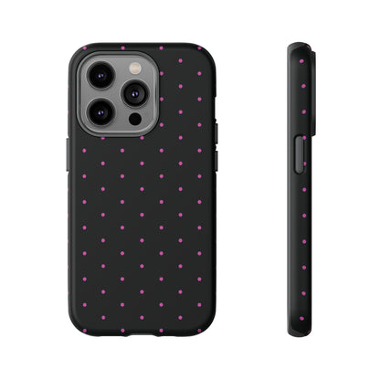 Phone Case, Elegant Pink Dot Black Tough Case for iPhone Samsung Google Pixel Phones, Protective Cover, Hard Shell, Stylish Accessories,