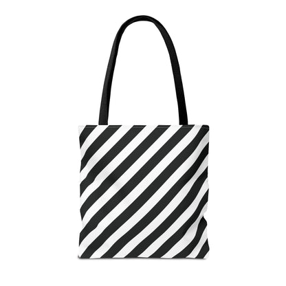 Black and White Diagonal Striped Tote Bag