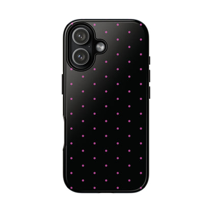 Phone Case, Elegant Pink Dot Black Tough Case for iPhone Samsung Google Pixel Phones, Protective Cover, Hard Shell, Stylish Accessories,