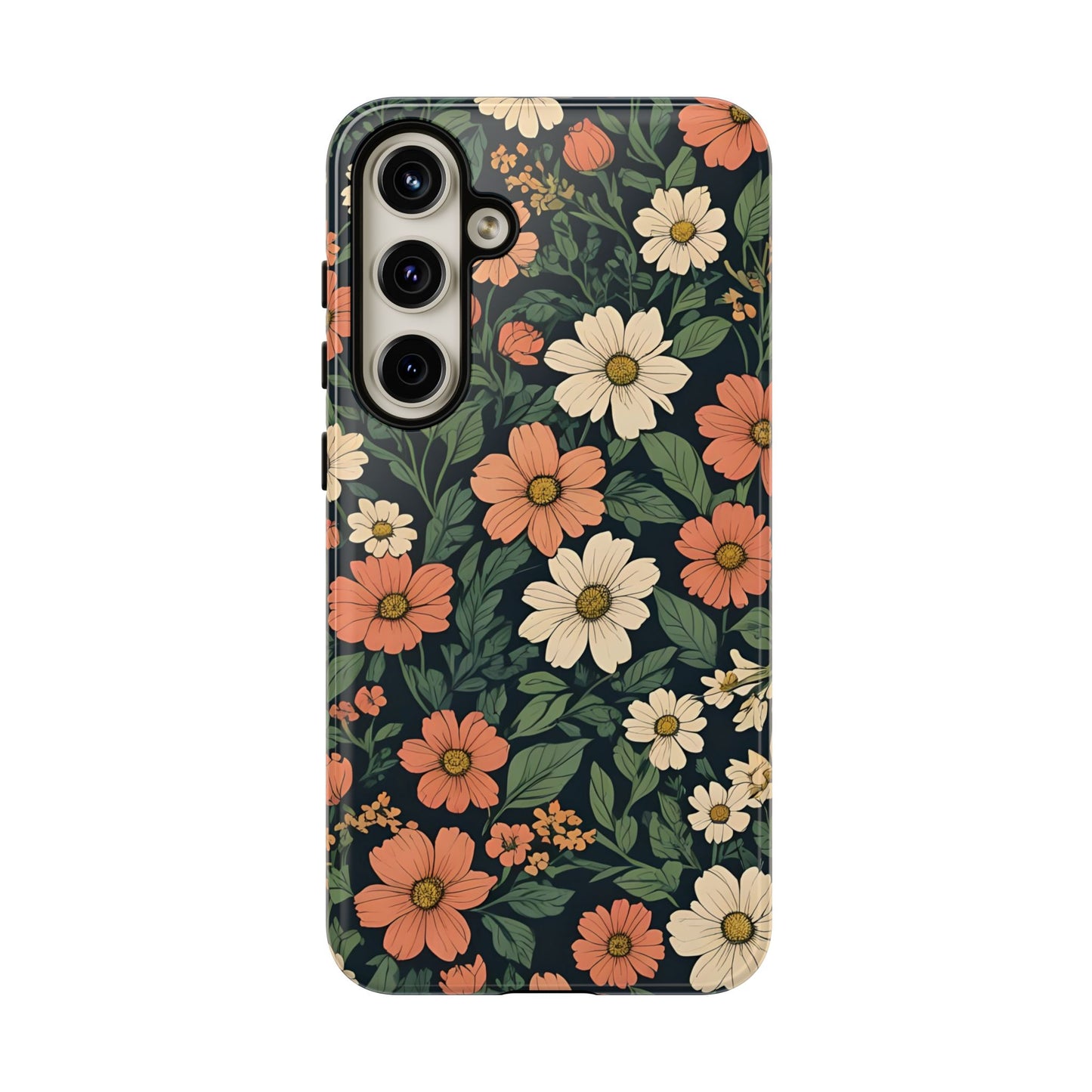 Orange & White Floral Phone Case Elegant Protection for iPhone, Samsung S and Google Pixel Phones