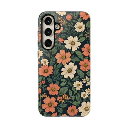 Orange & White Floral Phone Case Elegant Protection for iPhone, Samsung S and Google Pixel Phones