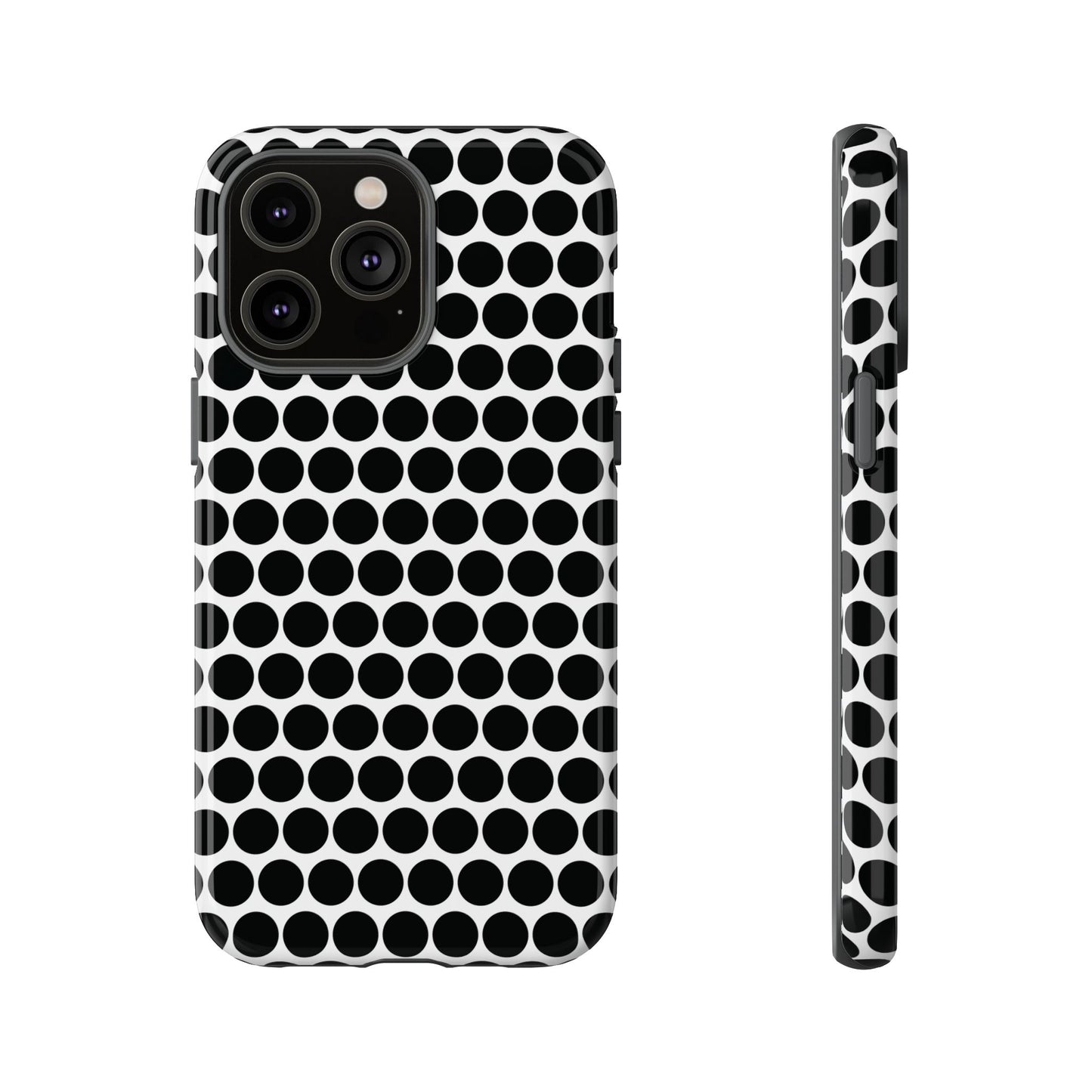 Black White Dot Pattern Tough Phone Case for iPhone, Samsung, Google