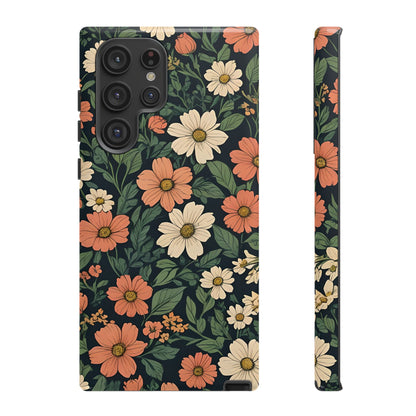 Orange & White Floral Phone Case Elegant Protection for iPhone, Samsung S and Google Pixel Phones