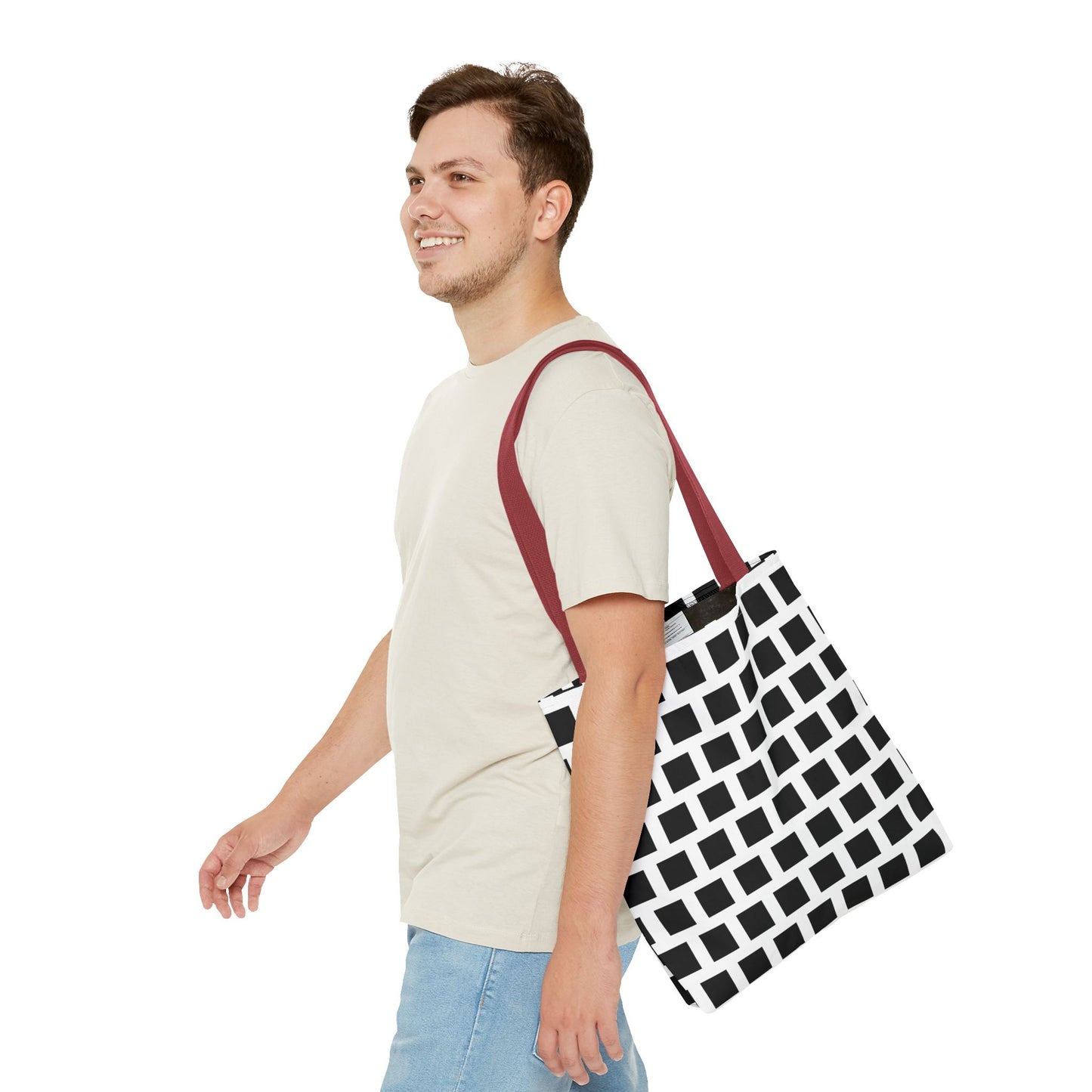 Black Square Pattern Tote Bag - Versatile and Durable Shoulder Bag
