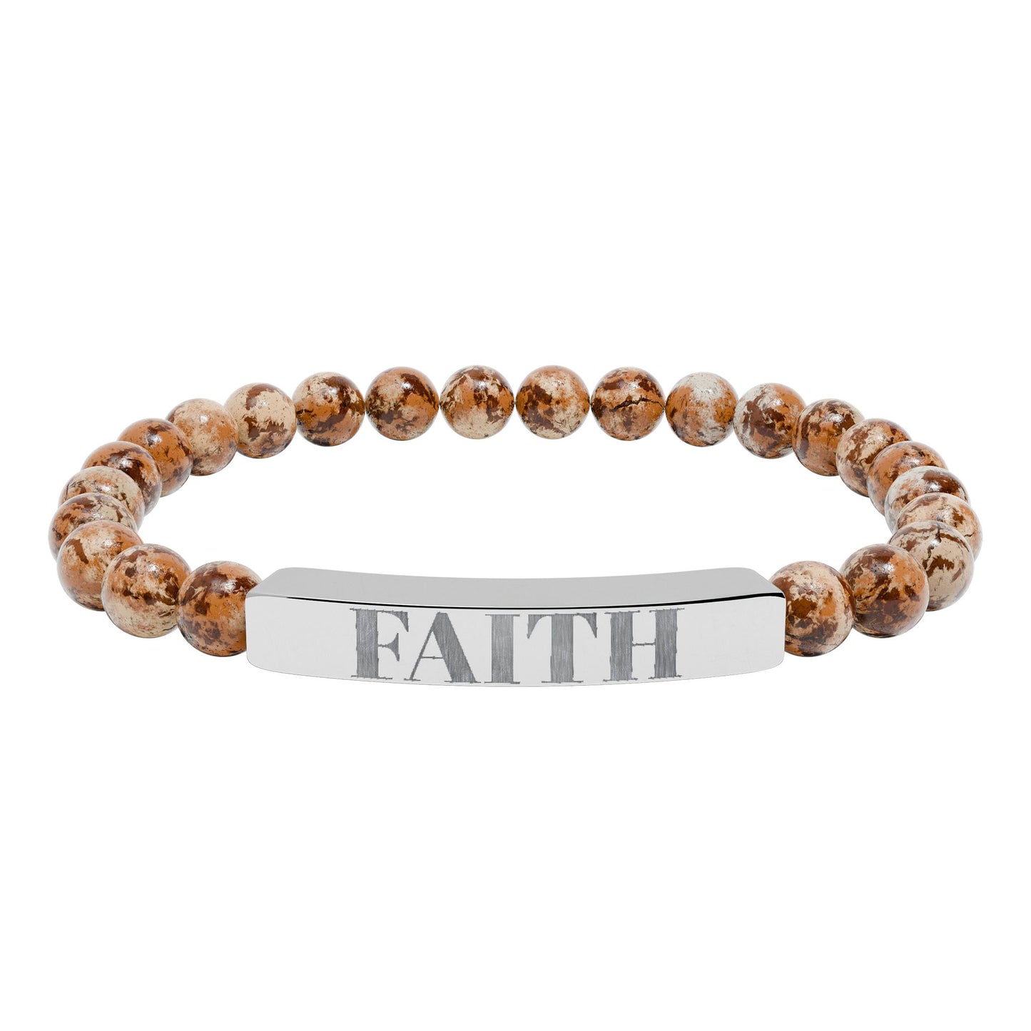 Faith Engraved Stone Stretch Bracelet | Natural Bead Bar Bracelet