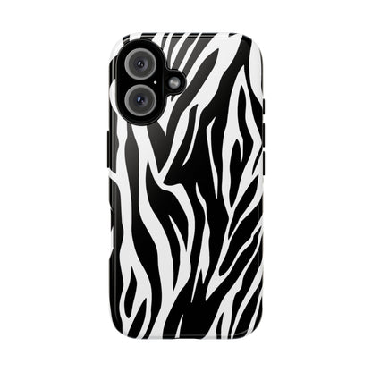 Black White Tiger Print Tough Case Cover for iPhone Samsung and Google phones.