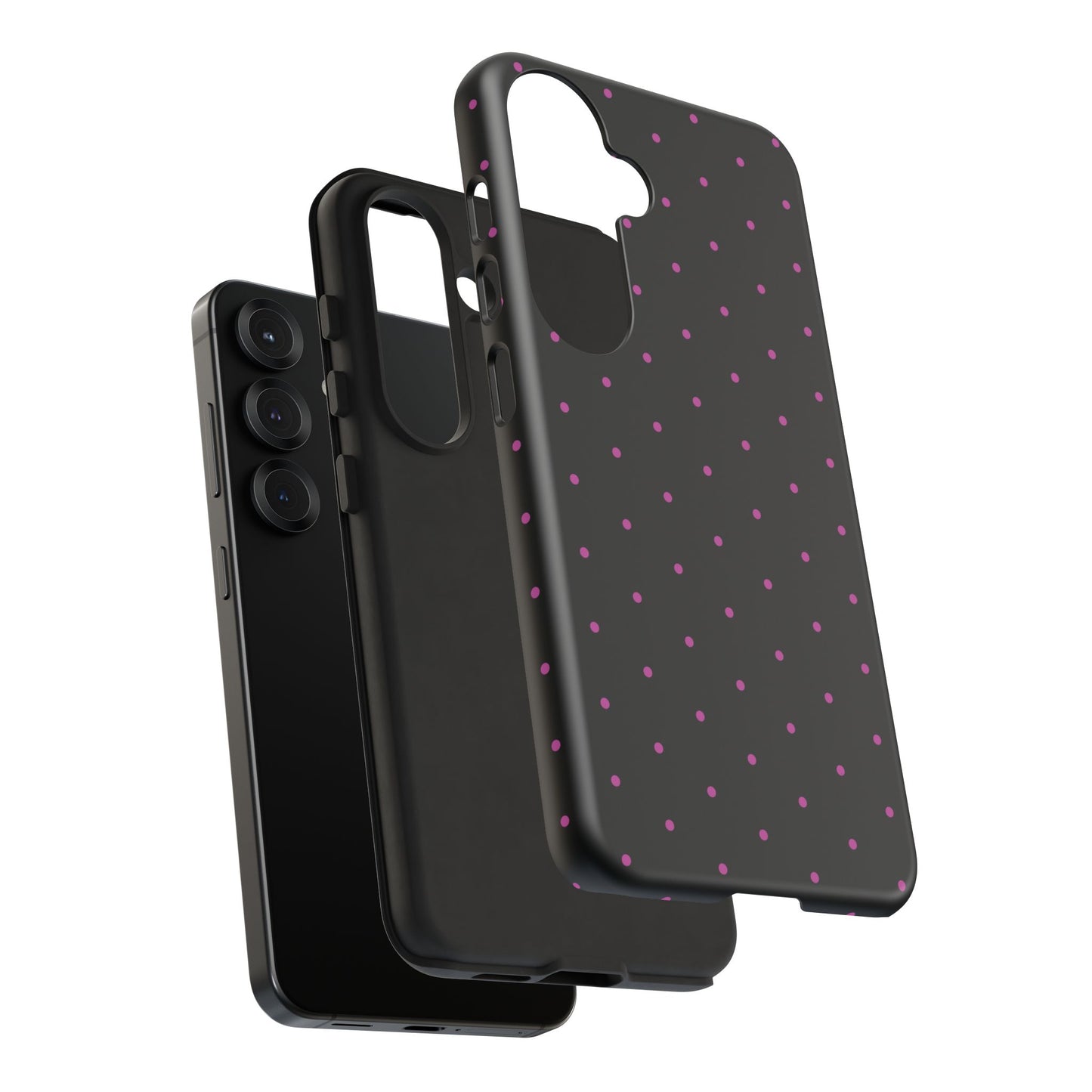 Phone Case, Elegant Pink Dot Black Tough Case for iPhone Samsung Google Pixel Phones, Protective Cover, Hard Shell, Stylish Accessories,