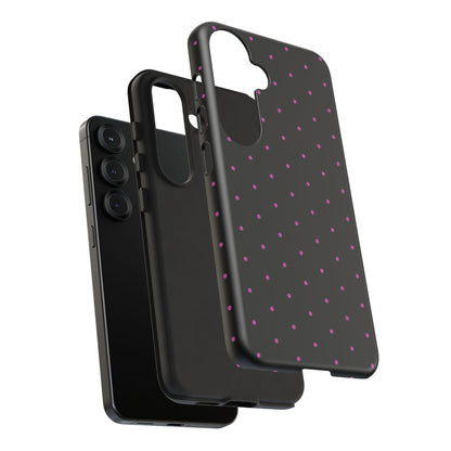 Phone Case, Elegant Pink Dot Black Tough Case for iPhone Samsung Google Pixel Phones, Protective Cover, Hard Shell, Stylish Accessories,