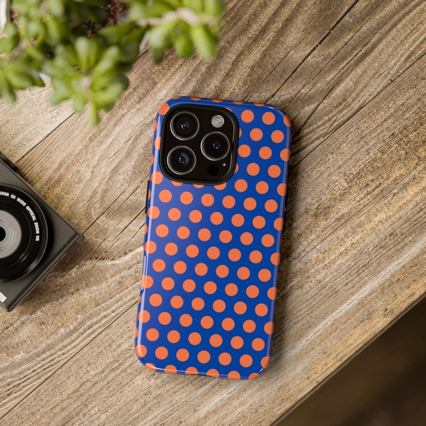Blue & Coral Polka Dot Phone Case for iPhone, Samsung S, Google Pixel Phones