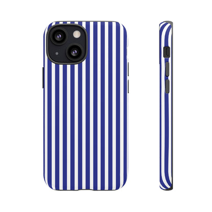 Phone Case, Blue White Striped Tough Case Cover, Protective Phone Cover, Hard Shell Phone Case, Phone Accessories, Phone Protector