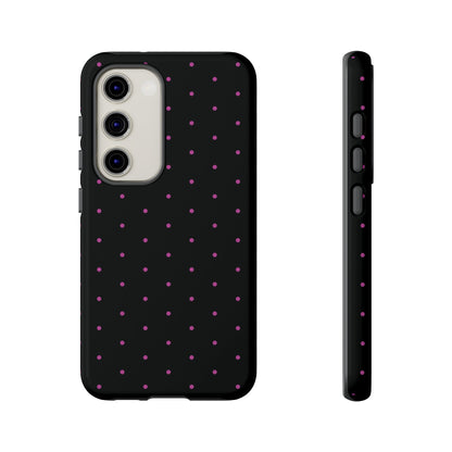 Phone Case, Elegant Pink Dot Black Tough Case for iPhone Samsung Google Pixel Phones, Protective Cover, Hard Shell, Stylish Accessories,