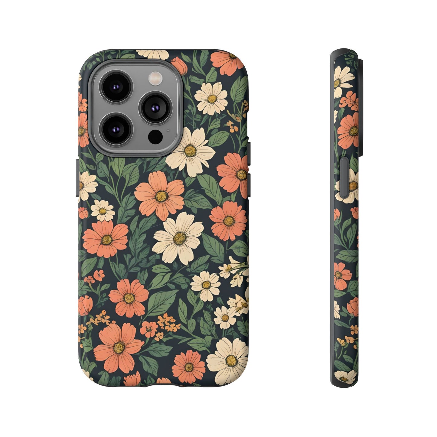 Orange & White Floral Phone Case Elegant Protection for iPhone, Samsung S and Google Pixel Phones
