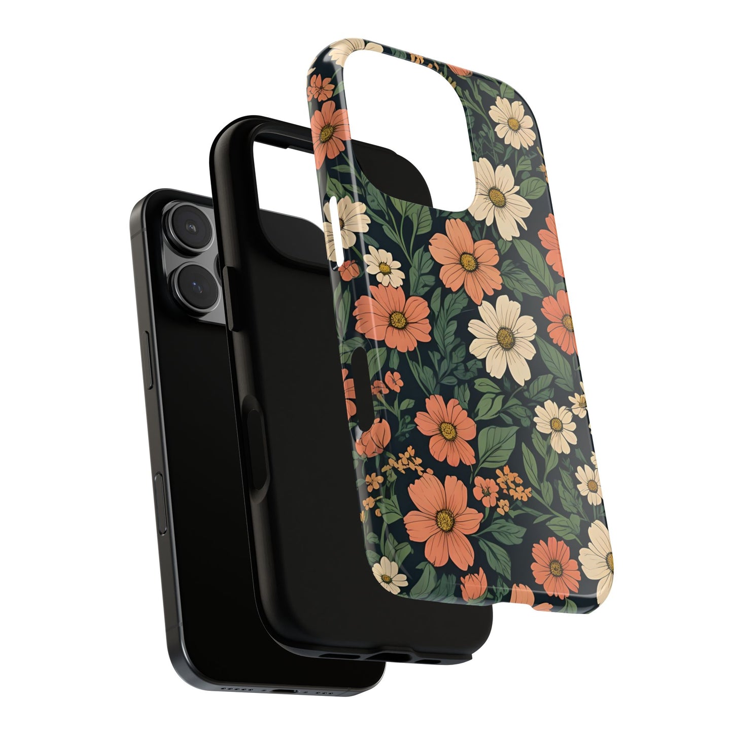 Orange & White Floral Phone Case Elegant Protection for iPhone, Samsung S and Google Pixel Phones