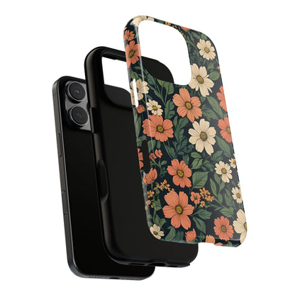 Orange & White Floral Phone Case Elegant Protection for iPhone, Samsung S and Google Pixel Phones